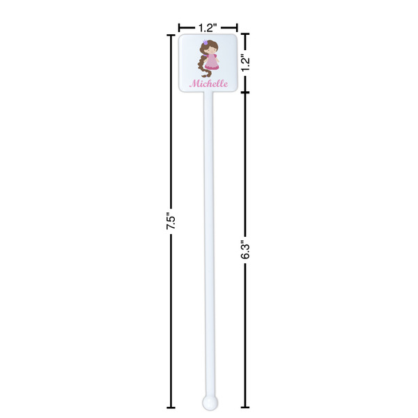 Princess Print White Plastic Stir Stick - Square - Dimensions