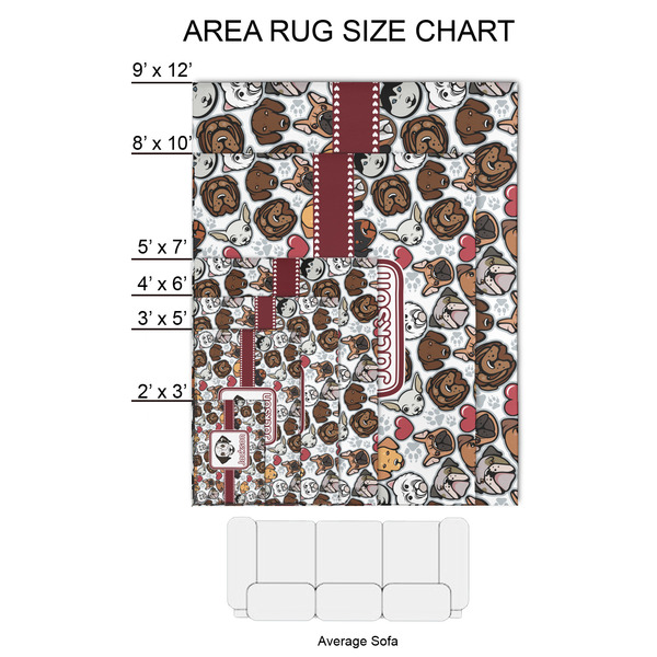 Dog Faces 2'x3' Indoor Area Rugs - Size Chart