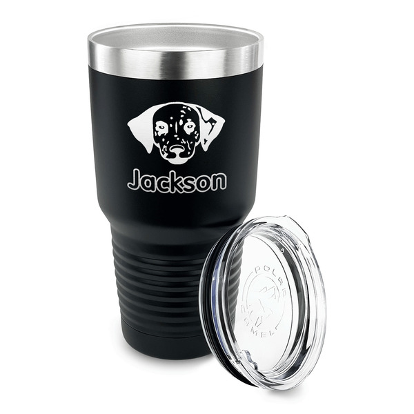 Dog Faces 30 oz Stainless Steel Ringneck Tumblers - Black - LID OFF