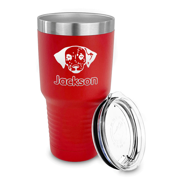 Dog Faces 30 oz Stainless Steel Ringneck Tumblers - Red - LID OFF