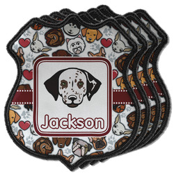 Dog Faces Iron On Shield C Patches - Set of 4 w/ Name or Text