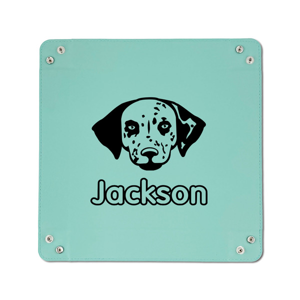 Dog Faces 6" x 6" Teal Leatherette Snap Up Tray - APPROVAL