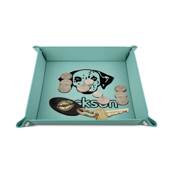 Dog Faces 6" x 6" Teal Leatherette Snap Up Tray - STYLED