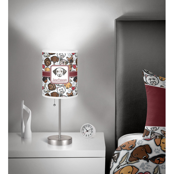 Dog Faces 7 inch drum lamp shade - in room