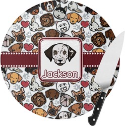 Dog Faces Round Glass Cutting Board - Small (Personalized)