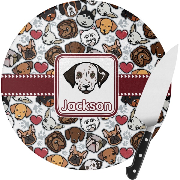 Custom Dog Faces Round Glass Cutting Board - Small (Personalized)