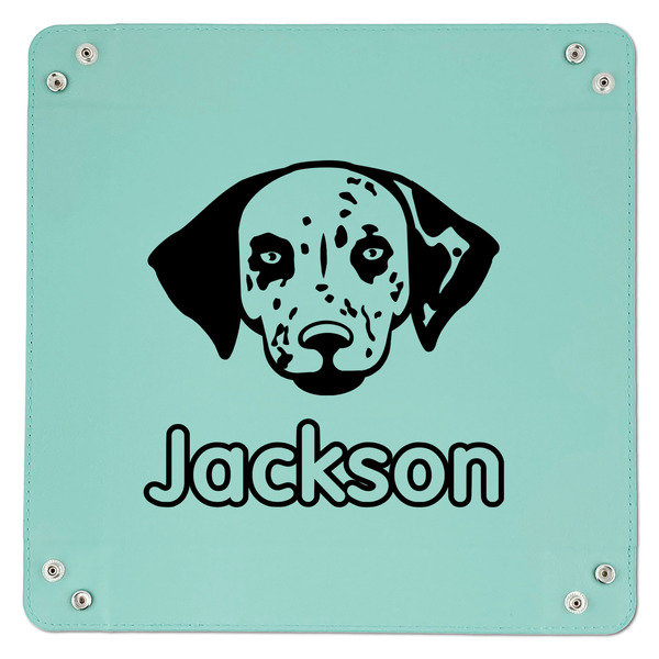 Dog Faces 9" x 9" Teal Leatherette Snap Up Tray - APPROVAL