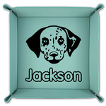 Dog Faces Teal Faux Leather Valet Tray (Personalized)