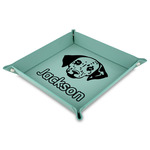 Dog Faces 9" x 9" Teal Faux Leather Valet Tray (Personalized)
