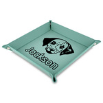 Dog Faces Faux Leather Dice Tray - 9" x 9"  - Teal (Personalized)