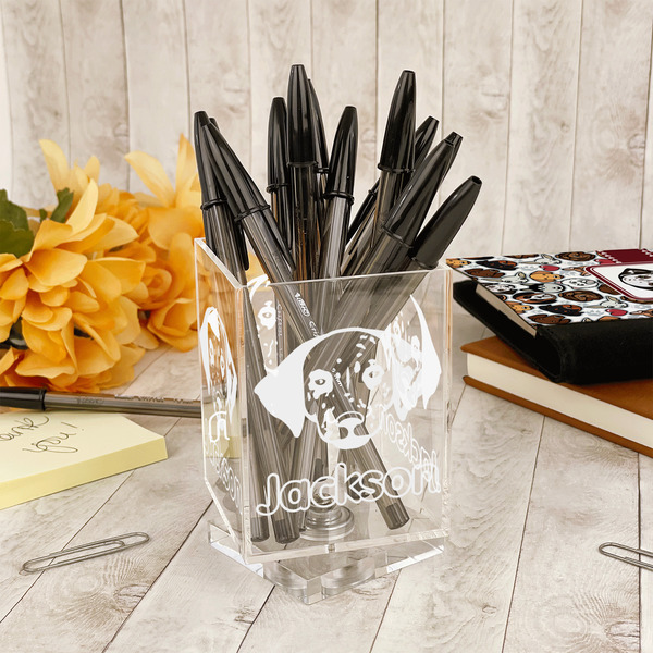Dog Faces Acrylic Pencil Holder - IN CONTEXT