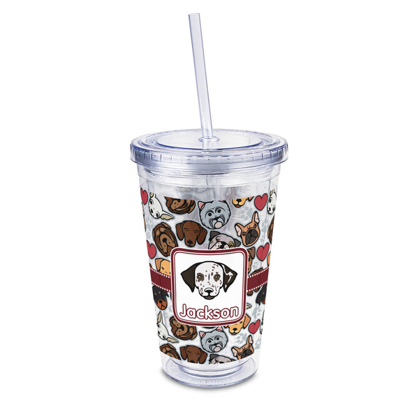Custom Dog Faces 16oz Double Wall Acrylic Tumbler with Lid & Straw - Full Print (Personalized)