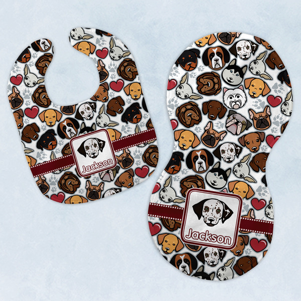 Custom Dog Faces Baby Bib & Burp Set w/ Name or Text