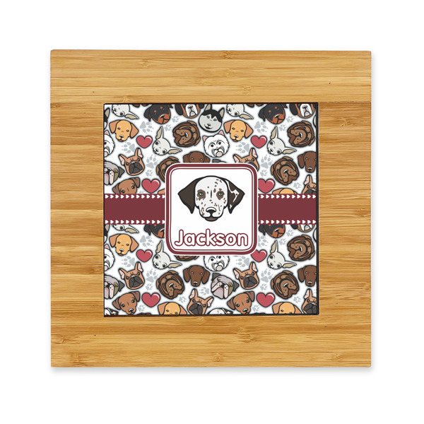 Custom Dog Faces Bamboo Trivet with Ceramic Tile Insert (Personalized)