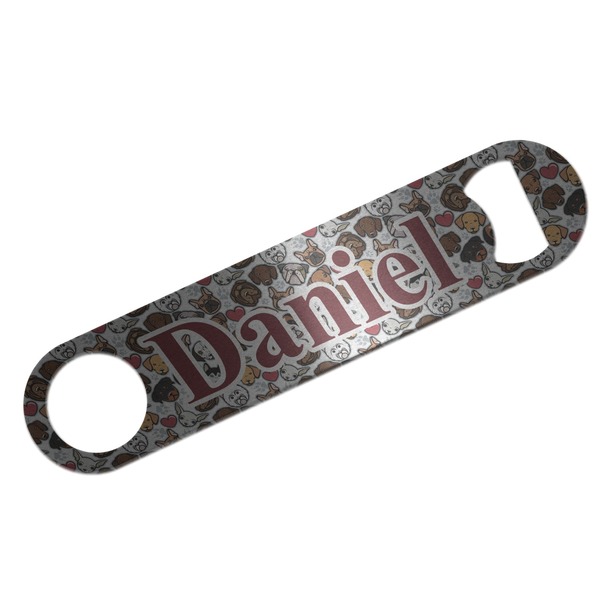 Custom Dog Faces Bar Bottle Opener - Silver w/ Name or Text
