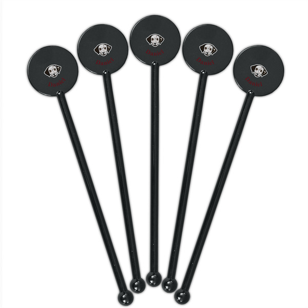 Dog Faces Black Plastic 5.5" Stir Stick - Round - Fan View