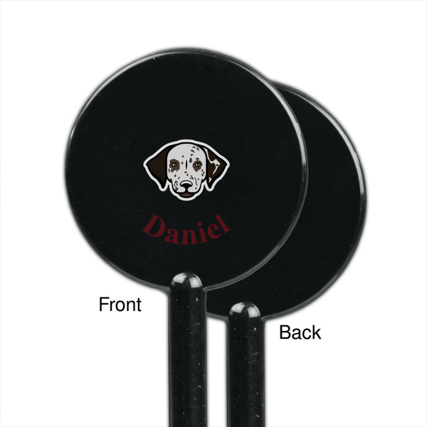 Dog Faces Black Plastic 5.5" Stir Stick - Single Sided - Round - Front & Back