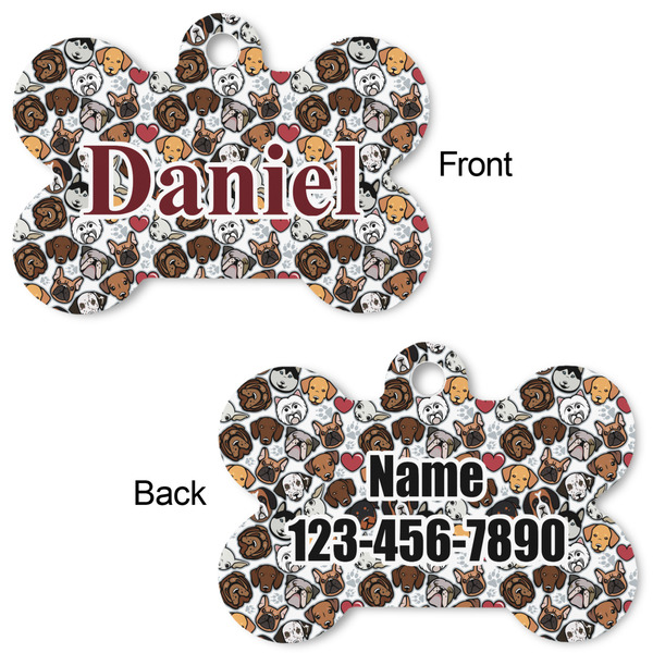 Dog Faces Bone Shaped Dog ID Tag - Large - Approval