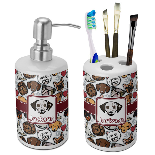 Custom Dog Faces Ceramic Bathroom Accessories Set (Personalized)