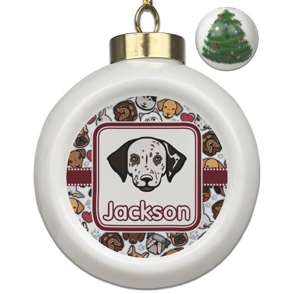 Custom Dog Faces Ceramic Ball Ornament - Christmas Tree (Personalized)