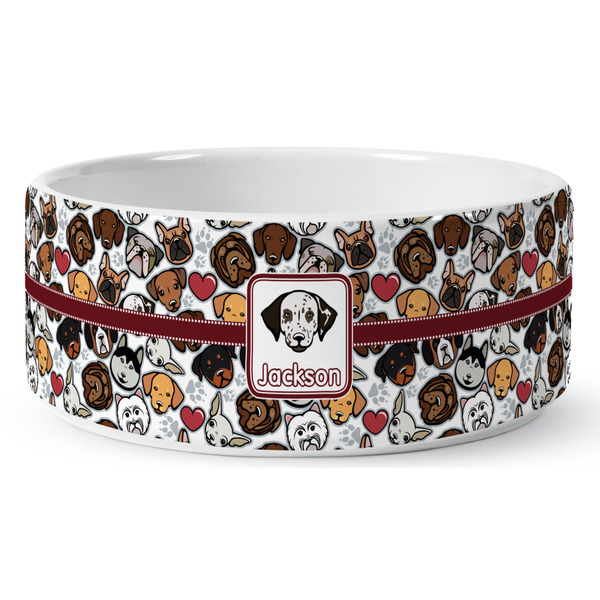 Dog Faces Ceramic Dog Bowl - Medium - Front