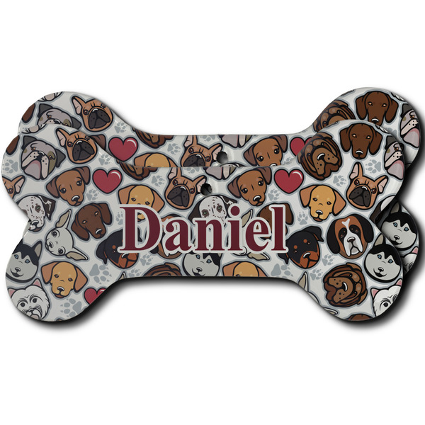 Custom Dog Faces Ceramic Dog Ornament - Front & Back w/ Name or Text