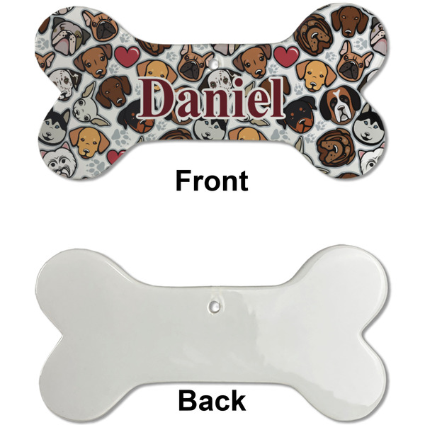 Dog Faces Ceramic Flat Ornament - Bone Front & Back Single Print (APPROVAL)