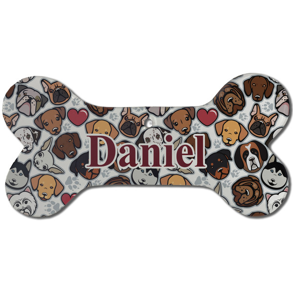 Dog Faces Ceramic Flat Ornament - Bone Front