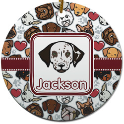 Dog Faces Round Ceramic Ornament w/ Name or Text