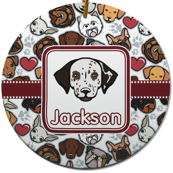 Custom Dog Faces Round Ceramic Ornament w/ Name or Text