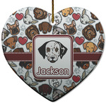 Dog Faces Heart Ceramic Ornament w/ Name or Text