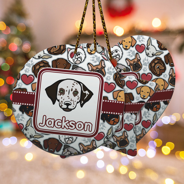 Custom Dog Faces Ceramic Ornament w/ Name or Text