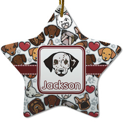 Dog Faces Star Ceramic Ornament w/ Name or Text