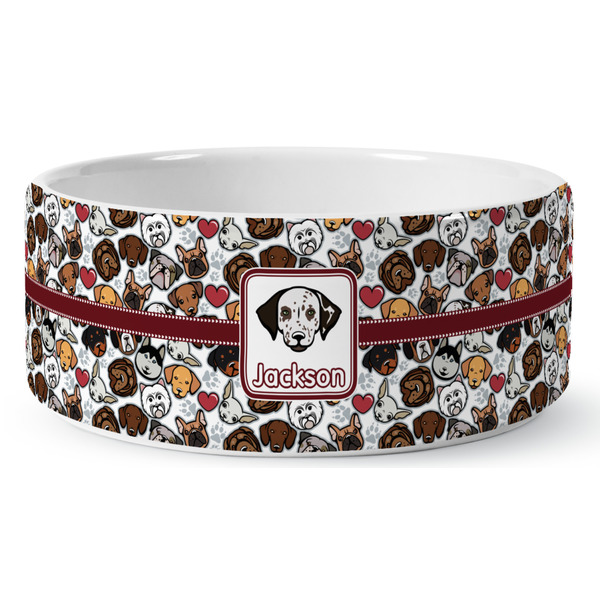 Custom Dog Faces Ceramic Dog Bowl - Large (Personalized)