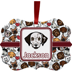 Dog Faces Metal Frame Ornament - Double Sided w/ Name or Text