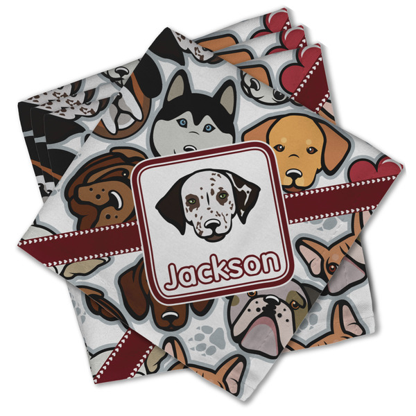 Custom Dog Faces Cloth Cocktail Napkins - Set of 4 w/ Name or Text