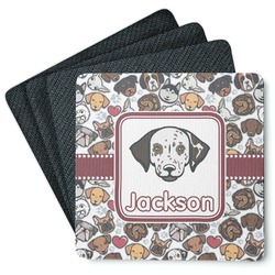Dog Faces Square Rubber Backed Coasters - Set of 4 (Personalized)