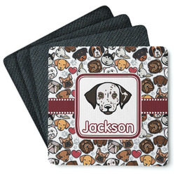 Dog Faces Square Rubber Backed Coasters - Set of 4 (Personalized)