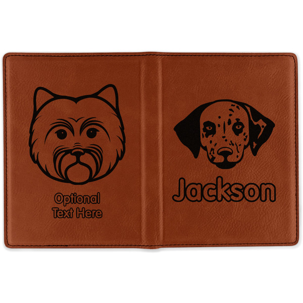 Dog Faces Cognac Leather Passport Holder Outside Double Sided - Apvl