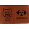 Dog Faces Cognac Leather Passport Holder Outside Double Sided - Apvl