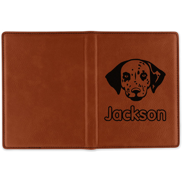 Dog Faces Cognac Leather Passport Holder Outside Single Sided - Apvl