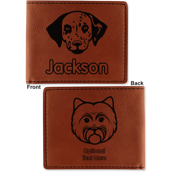 Dog Faces Cognac Leatherette Bifold Wallets - Front and Back