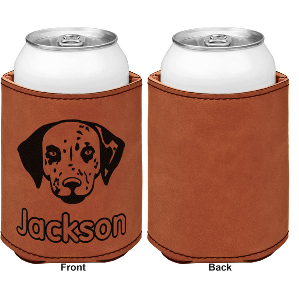 Dog Faces Cognac Leatherette Can Sleeve - Single Sided Front and Back