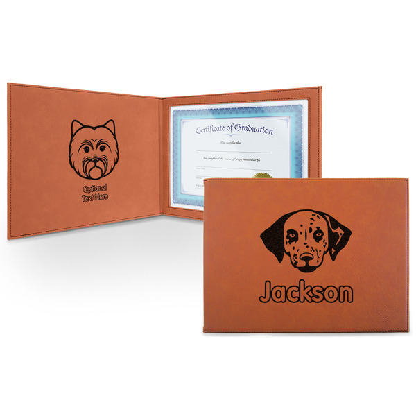 Custom Dog Faces Leatherette Certificate Holder - Front and Inside (Personalized)