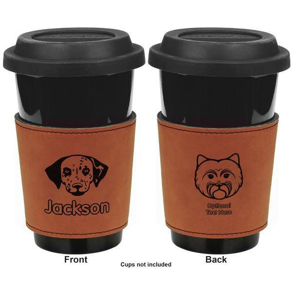 Dog Faces Cognac Leatherette Mug Sleeve - Double Sided Apvl