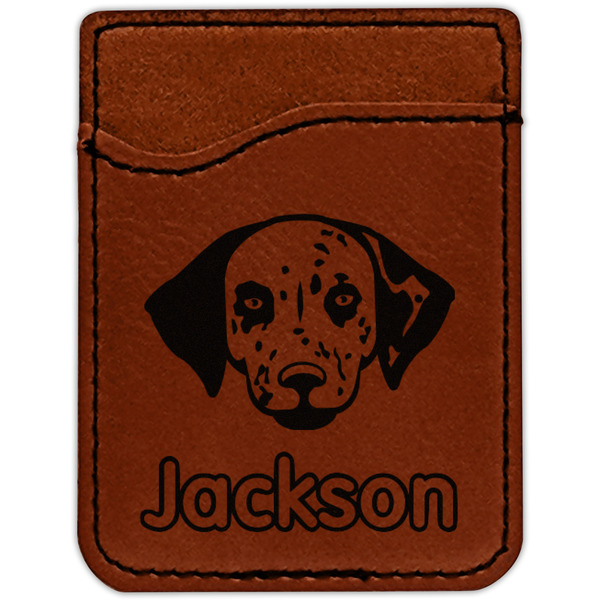 Dog Faces Cognac Leatherette Phone Wallet close up