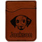 Dog Faces Cognac Leatherette Phone Wallet close up