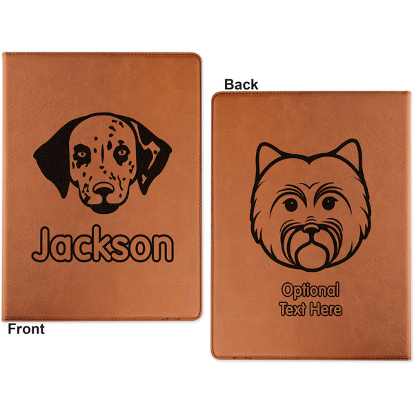 Dog Faces Cognac Leatherette Portfolios with Notepad - Large - Double Sided - Apvl
