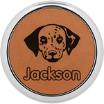 Dog Faces Leatherette Round Coaster w/ Silver Edge - Single or Set (Personalized)