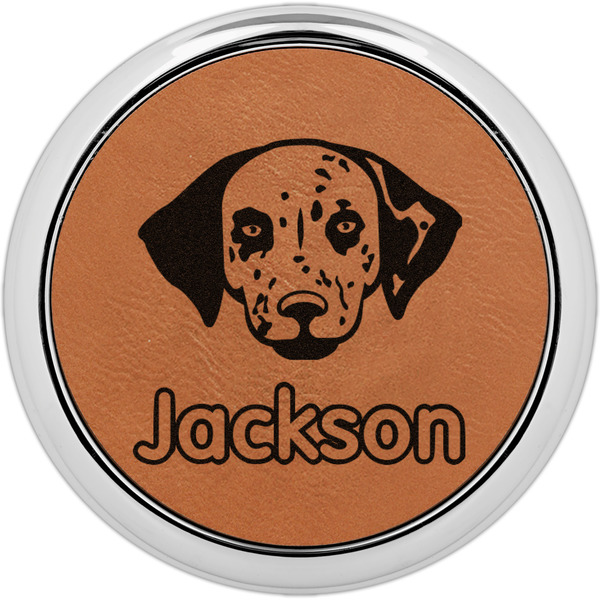 Custom Dog Faces Leatherette Round Coaster w/ Silver Edge - Single or Set (Personalized)